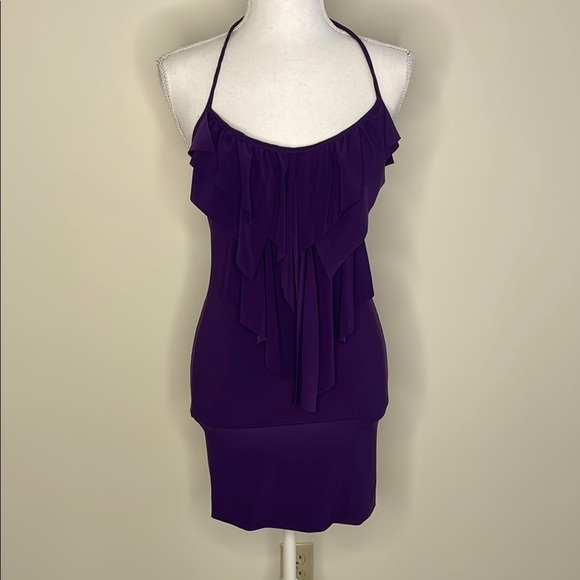 Demore Stylish Purple Plum Ruffle Halter Dress. Medium - Picture 1 of 10